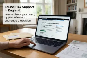 Laptop com site sobre Suporte ao Imposto Municipal Inglês
