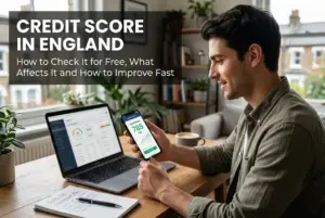Jovem verificando pontuação de crédito 785 em smartphone