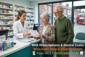 Farmacêutico orienta casal idoso sobre custos do NHS