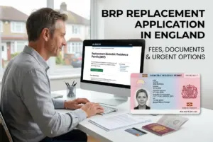 Homem no computador sobre BRP na Inglaterra
